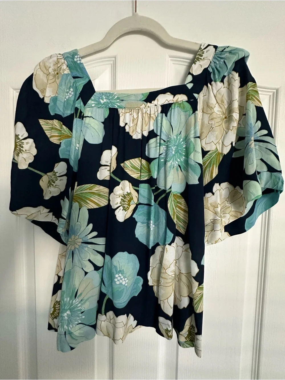 LOFT NWOT Navy Floral Square-Neck Blouse with Blue & White Flowers Never Worn!